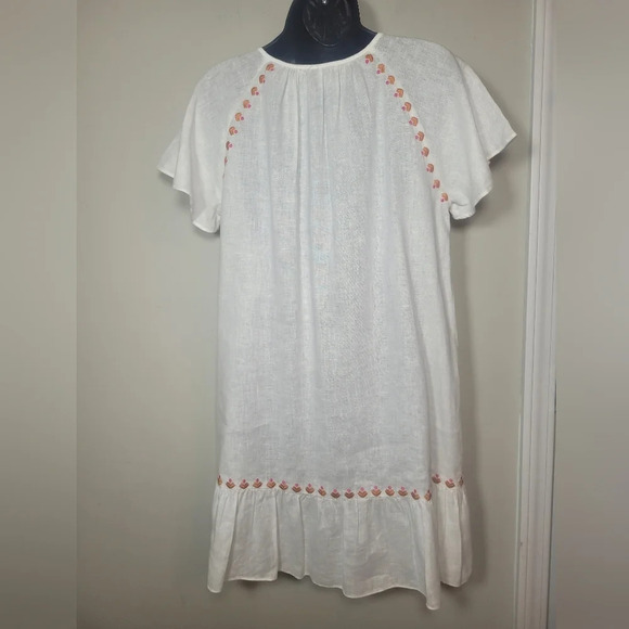 Madewell Lighthouse White Linen Blend Floral Embroidered Dress sz S - Picture 3 of 8